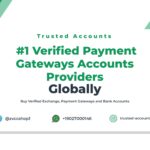 A promotional image for 'Trusted Accounts' with bold text stating '#1 Verified Payment Gateways Accounts Providers Globally.' Includes Telegram, WhatsApp, and website icons for contact details. Features green geometric accents, conveying professionalism and trustworthiness.