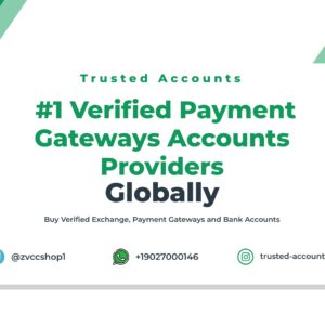 A promotional image for 'Trusted Accounts' with bold text stating '#1 Verified Payment Gateways Accounts Providers Globally.' Includes Telegram, WhatsApp, and website icons for contact details. Features green geometric accents, conveying professionalism and trustworthiness.